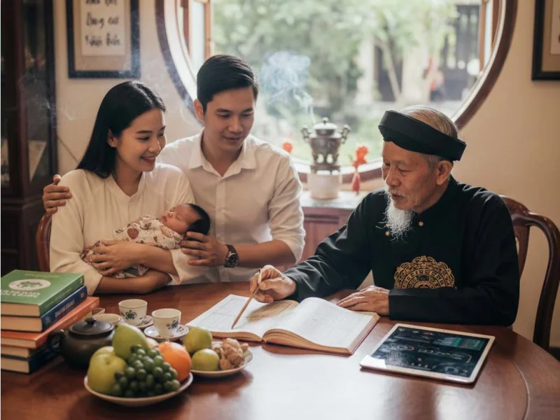 Văn khấn đầy tháng bé trai, bé gái 2026 Bính Ngọ chuẩn nhất