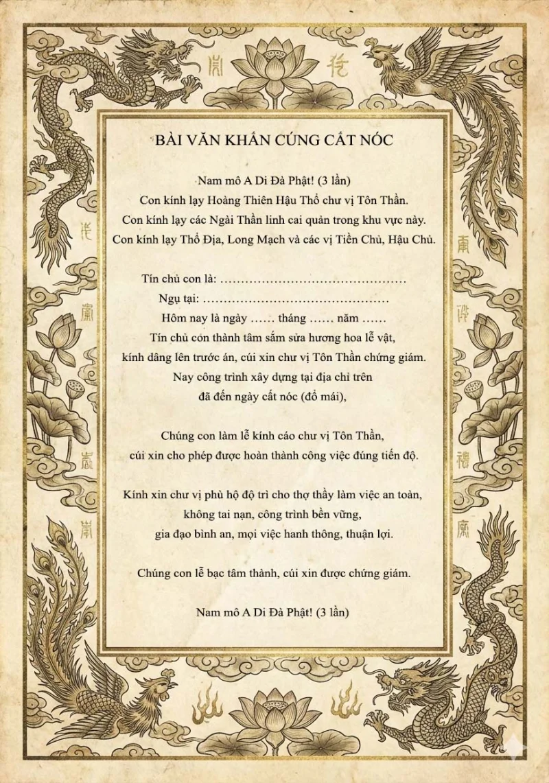 Văn khấn cúng cất nóc (đổ mái) đơn giản - Dễ khấn, đúng phong tục